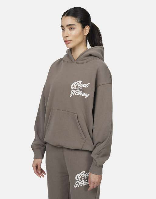 Good For Nothing Relaxed hoodie in taupe