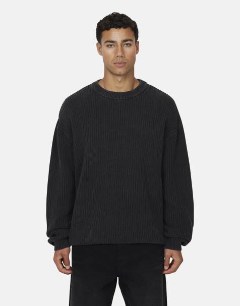 Good For Nothing Relaxed washed knitted crew neck sweat in black - view 1
