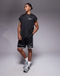 [Good For Nothing] Good For Nothing resort mesh shorts in black with beige piping (Part of a set) S BLACK
