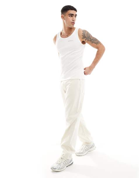 Good For Nothing ribbed branded singlet in off white - view 1