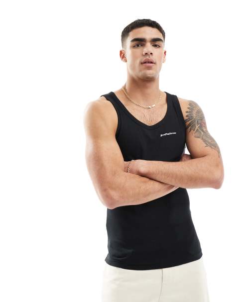 Good For Nothing ribbed branded vest in black - view 1