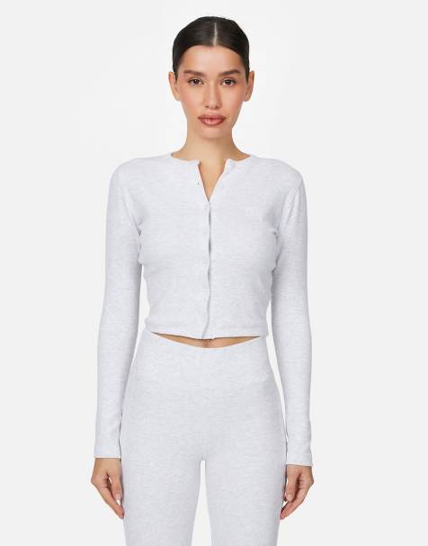 Good For Nothing Ribbed buttoned long sleeve tee in brown - view 1