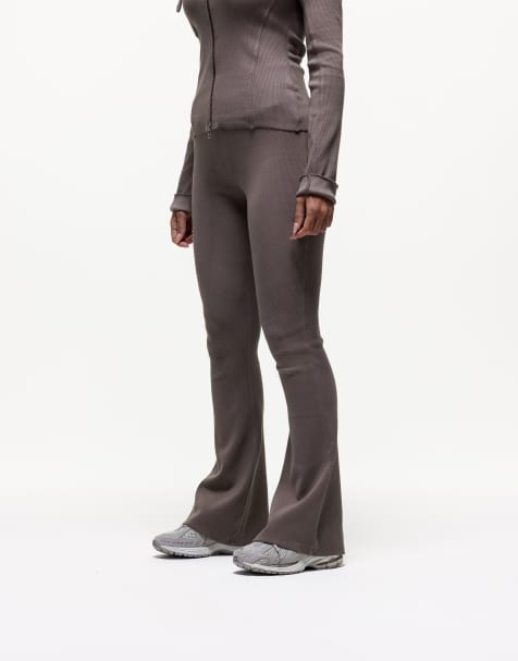 Good For Nothing ribbed cross over flared leggings in brown - view 1