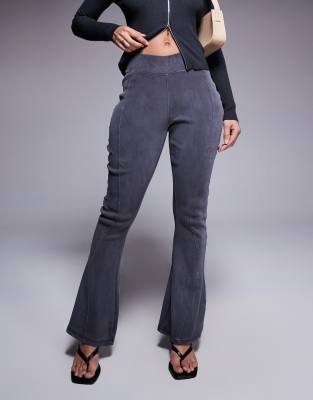 Good For Nothing Ribbed Panel Detail Flare Pants In Gray