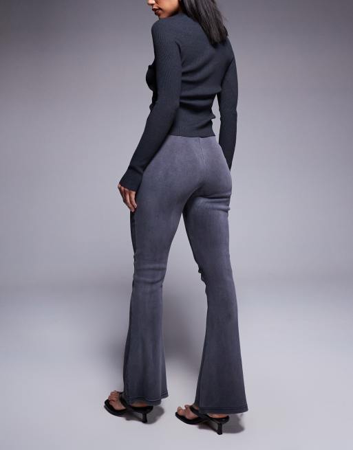 Good For Nothing ribbed panel detail flare trouser in charcoal, 3 of 5