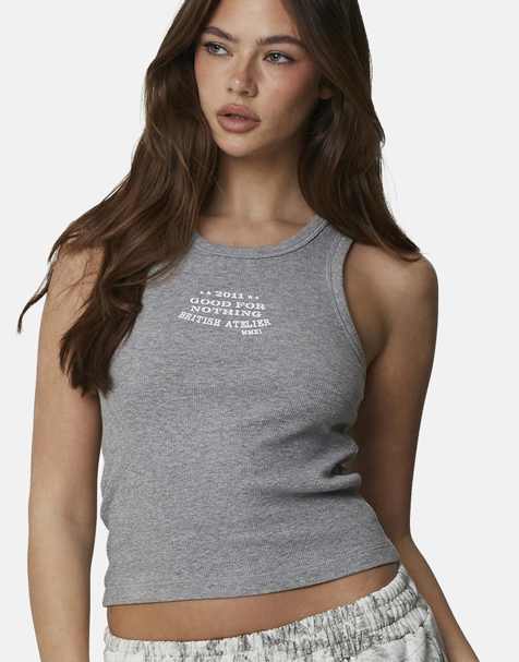 Good For Nothing Ribbed vest top in grey - view 1