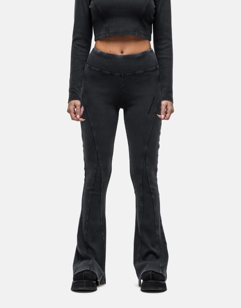 Good For Nothing - Ribstrikkede leggings med synlige sømme i solbleget sort vask - view 1