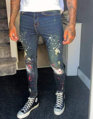 paint splatter distressed jeans