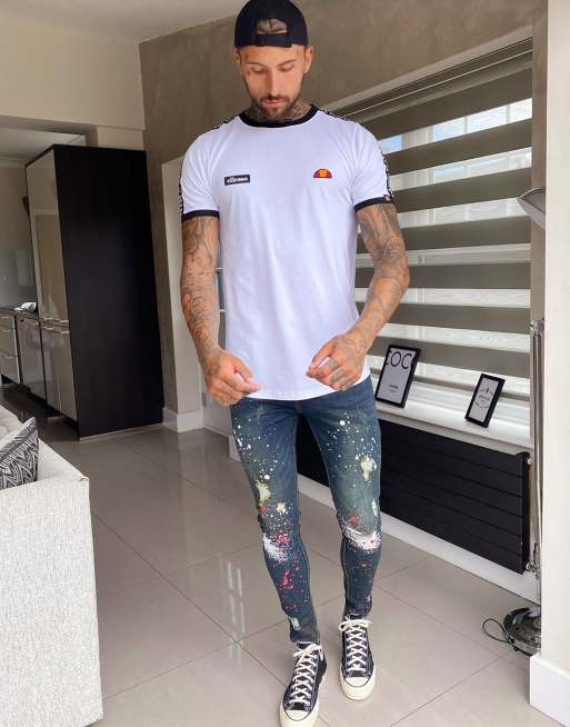 Mens ripped paint splatter on sale jeans