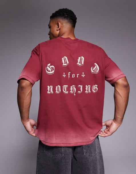 Good For Nothing – Röd t-shirt i oversize med tryck baktill och sprayad effekt - view 1