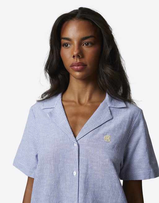 Good For Nothing - Ruimvallend overhemd met krijtstreep en monogram in blauw, 2 van 4