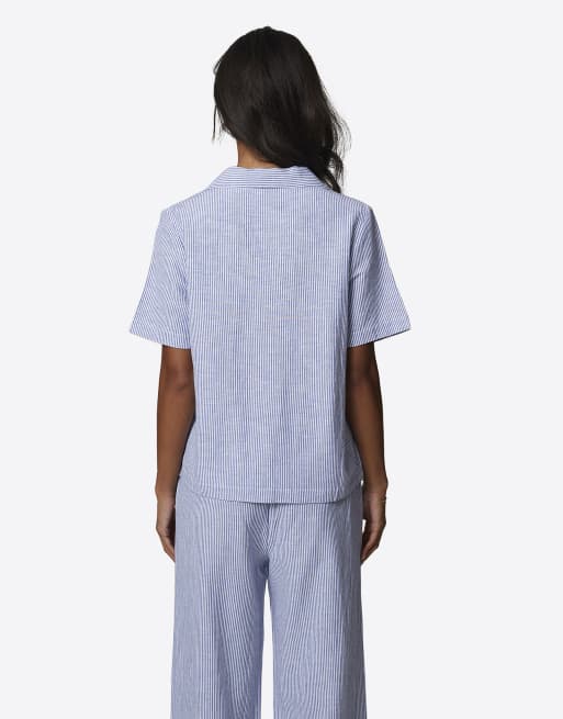 Good For Nothing - Ruimvallend overhemd met krijtstreep en monogram in blauw, 4 van 4