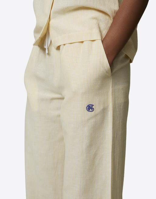Good For Nothing - Ruimvallende broek met krijtstreep en monogram in lichtgeel, 4 van 4