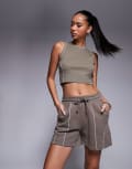 [Good For Nothing] Good For Nothing seam detail shorts in taupe (part of a set)-Neutral XS Taupe