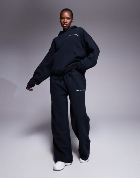Good For Nothing Seam detail wide leg relaxed jogger in black - view 1