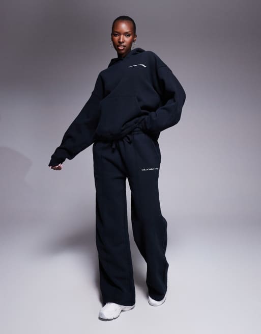 Good For Nothing Seam detail wide leg relaxed jogger in black