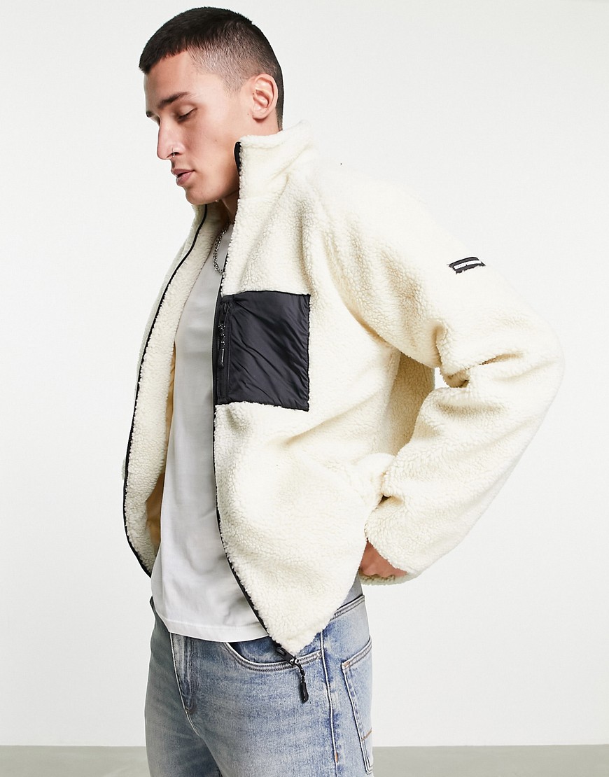 Good For Nothing sherpa jacket in cream with contrast patch pocket-Neutral