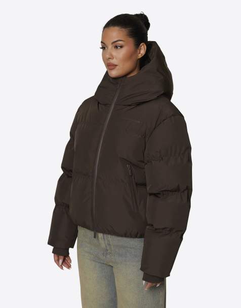 Good For Nothing Short hooded weather-resistant padded puffer jacket in brown - view 1