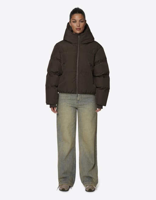 Good For Nothing Short hooded weather-resistant padded puffer jacket in brown, 3 of 4