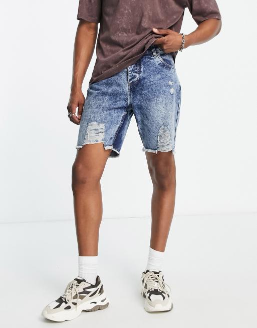 Good For Nothing shredded acid blue denim shorts | ASOS