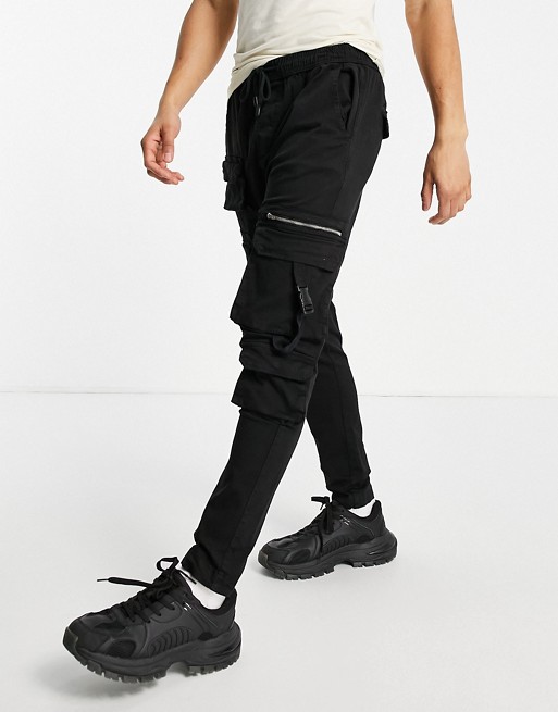 Good For Nothing skinny cargo trousers in black