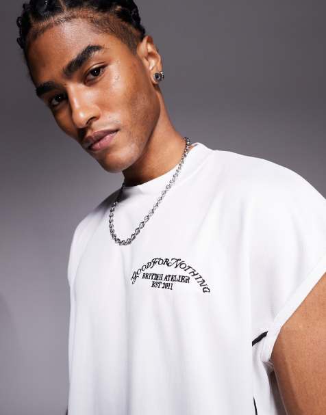 Good For Nothing sleeveless mesh t-shirt in beige with black piping (Part of a set) - view 1