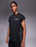 [Good For Nothing] Good For Nothing sleeveless mesh t-shirt in black with beige piping (Part of a set) XS BLACK