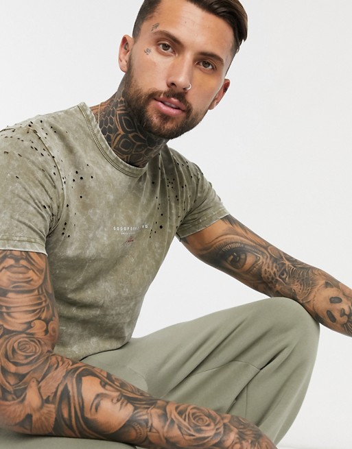 Good for Nothing slim fit distressed t-shirt in sand