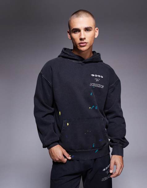 Good For Nothing Splatter detail hoodie in black - view 1