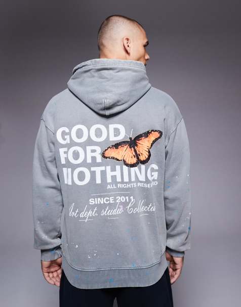 Good For Nothing Splatter detail hoodie in grey - view 1