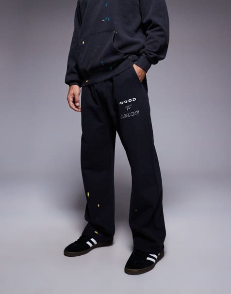 Good For Nothing Splatter relaxed wide leg jogger in black
