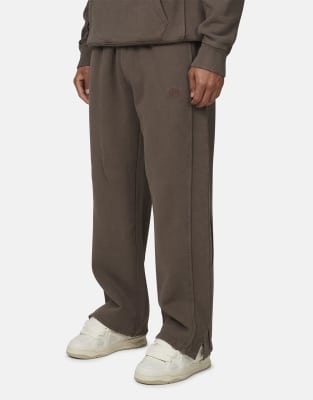 Good For Nothing Split hem baggy joggers in chocolate-Brown