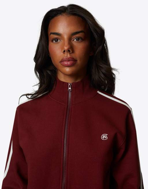 Good For Nothing – Sport-Sweatshirt in Burgunderrot mit durchgehendem Reißverschluss, 4 von 4