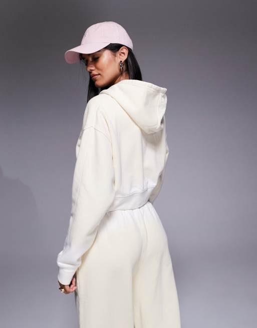 Good For Nothing Spray effect cropped zip through hoodie in cream