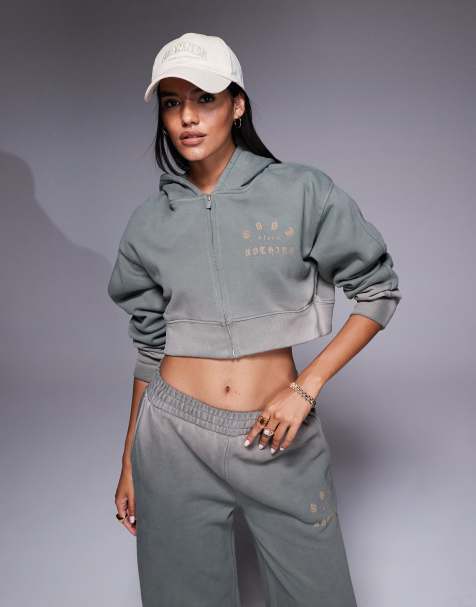 Good For Nothing Spray effect relaxed zip through hoodie in khaki - view 1