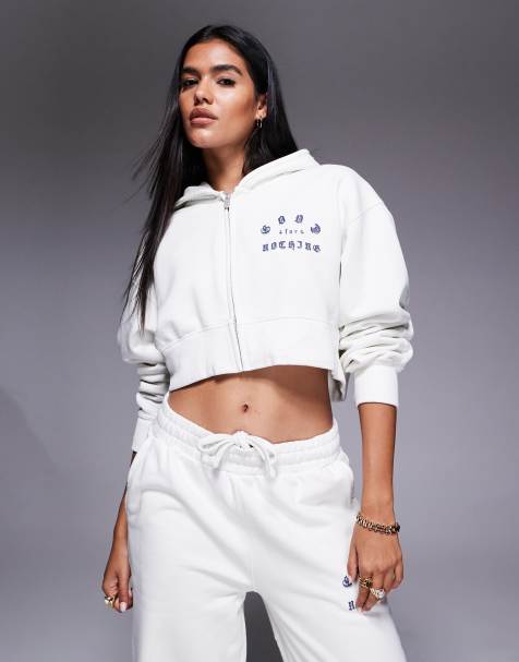 Good For Nothing Spray effect relaxed zip through hoodie in white - view 1