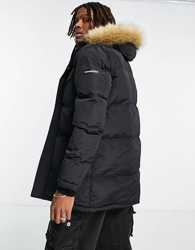 Good For Nothing - storm parka puffer jacket in black with faux fur hood