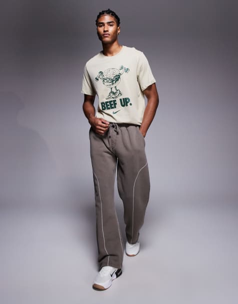 Good For Nothing straight leg joggers in brown with contrast overlock stitch - view 1