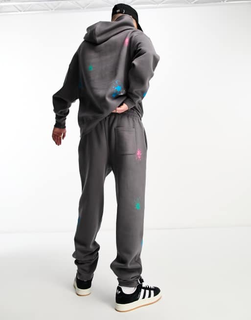 Good For Nothing straight leg sweatpants in gray with paint