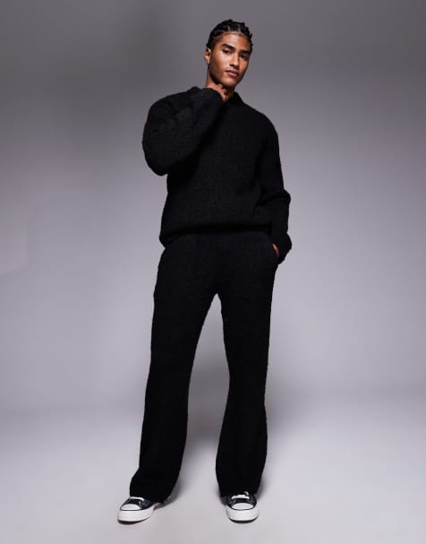 Good For Nothing straight leg trackies in black knitted boucle (part of a set) - view 1