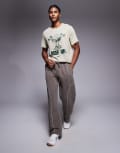 [Good For Nothing] Good For Nothing straight leg trackies in brown with contrast overlock stitch L BROWN