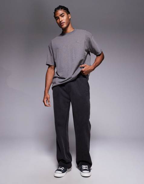 Good For Nothing straight leg trackies in washed black with logo print - view 1