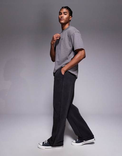 Good For Nothing straight leg trackies in washed black with logo print, 3 of 5