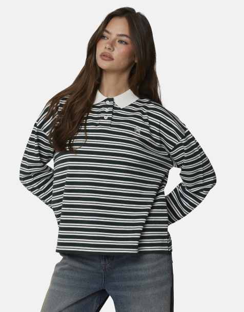 Good For Nothing Striped monogram long sleeve polo in green - view 1