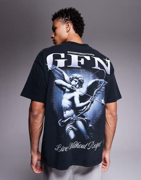 Good For Nothing – Svart t-shirt i oversize fit med änglatryck baktill - view 1