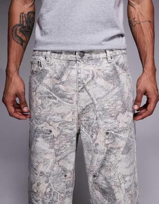 Good For Nothing – Svarta, kamouflagemönstrade, baggy jeansshorts i lång modell, 4 av 5
