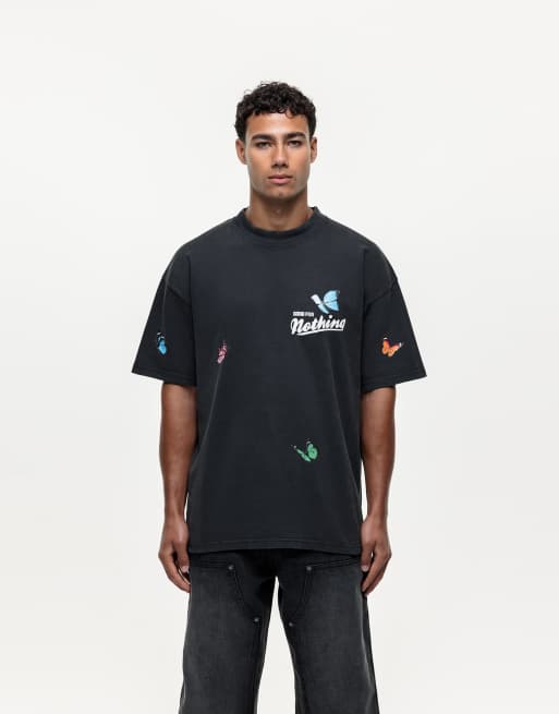 Good For Nothing – Svarttvättad t-shirt med fjärilstryck, 4 av 4