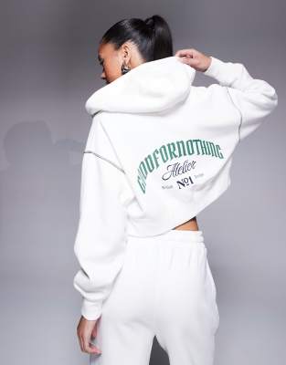 Good For Nothing - Sweat à capuche court d'ensemble zippé avec logo imprimé au dos - Blanc cassé - view 1