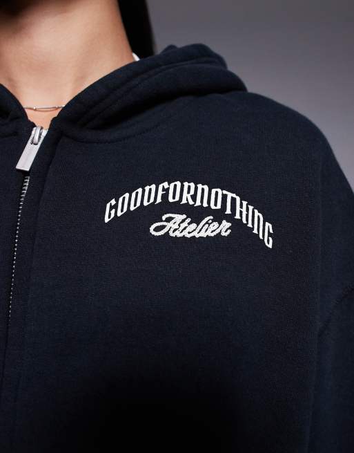 Good For Nothing - Sweat à capuche court d'ensemble zippé avec logo imprimé au dos - Noir pur, 4 de 4