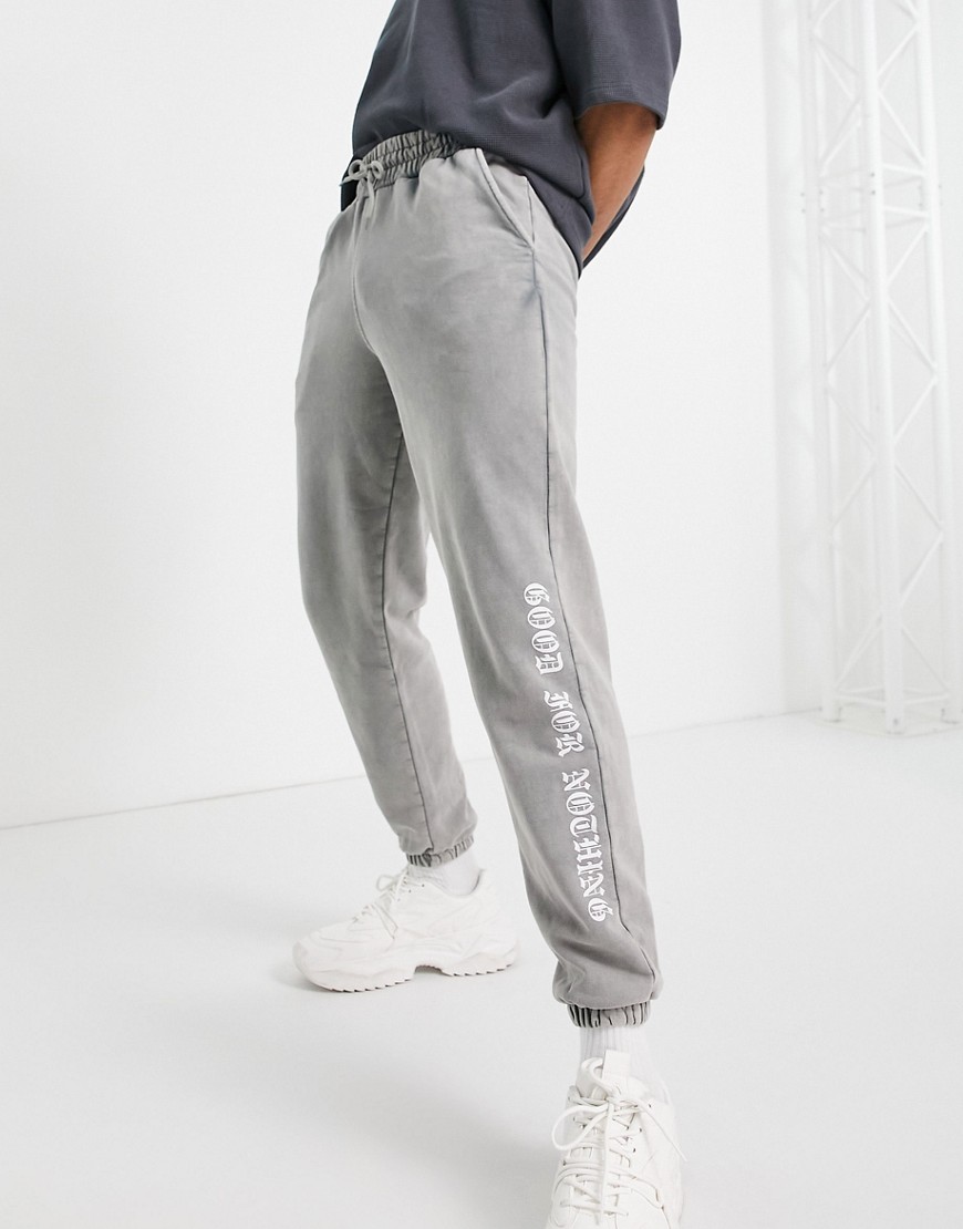 Good For Nothing sweatpants in washed gray with logo placement print-Grey
